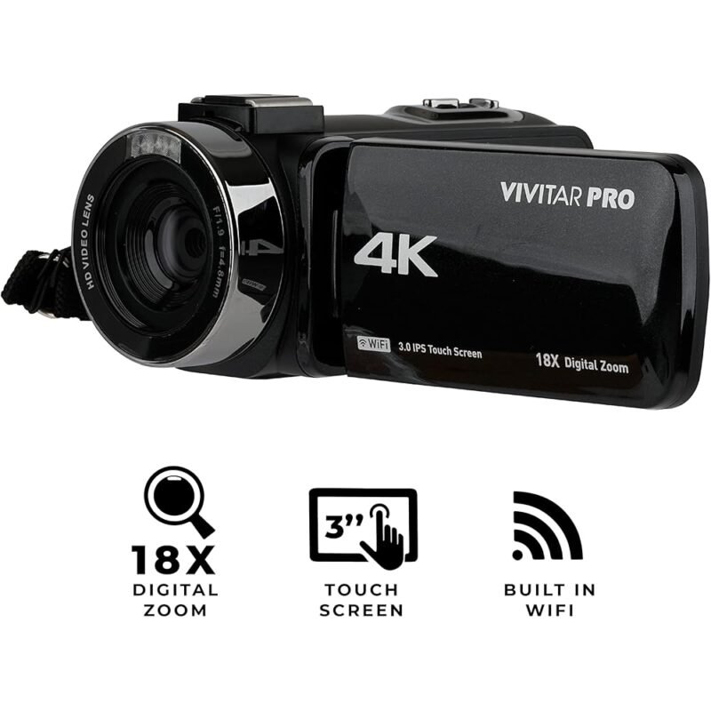 Vivitar Cámara de video 4K Videocámara Wi-Fi Ultra HD con Zoom Digital - Imagen 3