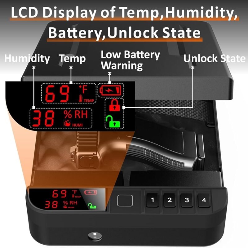 ZLJUAN Caja Fuerte Portátil para Pistola con Pantalla LCD y Huella Digital - Imagen 4