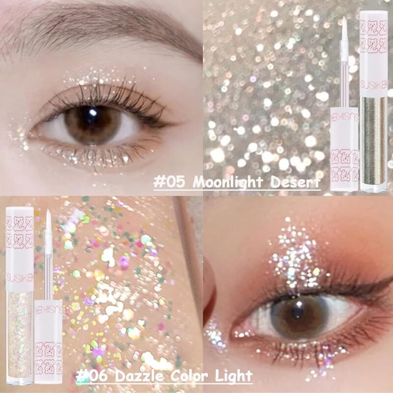 SUSIKEKI Sombra de ojos líquida con purpurina 6 piezas para maquillaje brillante - Imagen 6