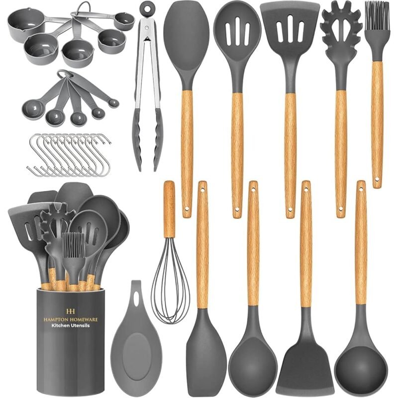 Hampton Homeware Juego de Utensilios de Cocina 33 Piezas de Silicona