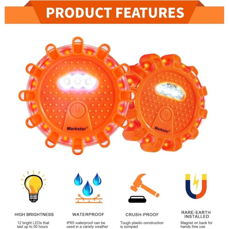 Markstor Paquete de 6 luces LED de emergencia para automóvil con gancho - Imagen 2