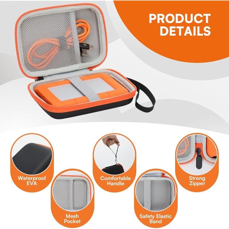 YUSSOT Funda Compatible con LaCie Rugged Mini 1TB 2TB 4TB 5TB Disco Duro Externo - Imagen 4