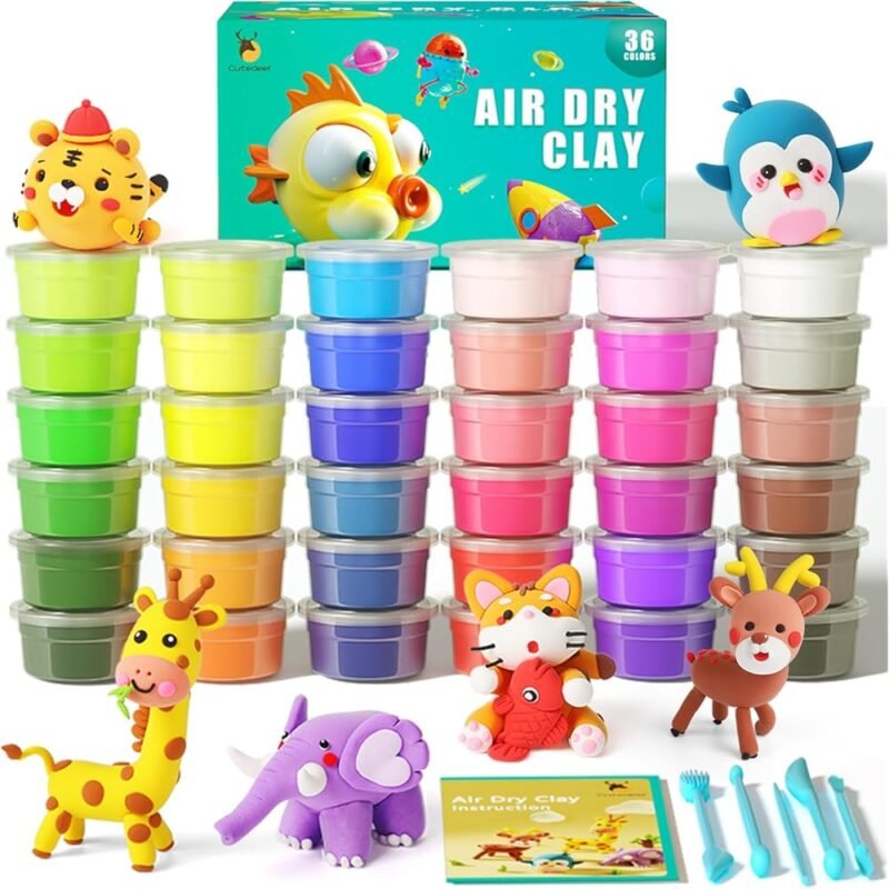 Cutedeer Kit de arcilla seca al aire 36 colores para niños