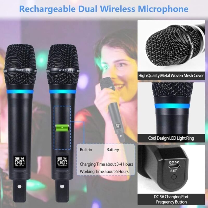 Kithouse S9 UHF Micrófono Inalámbrico Recargable para Karaoke - Imagen 4