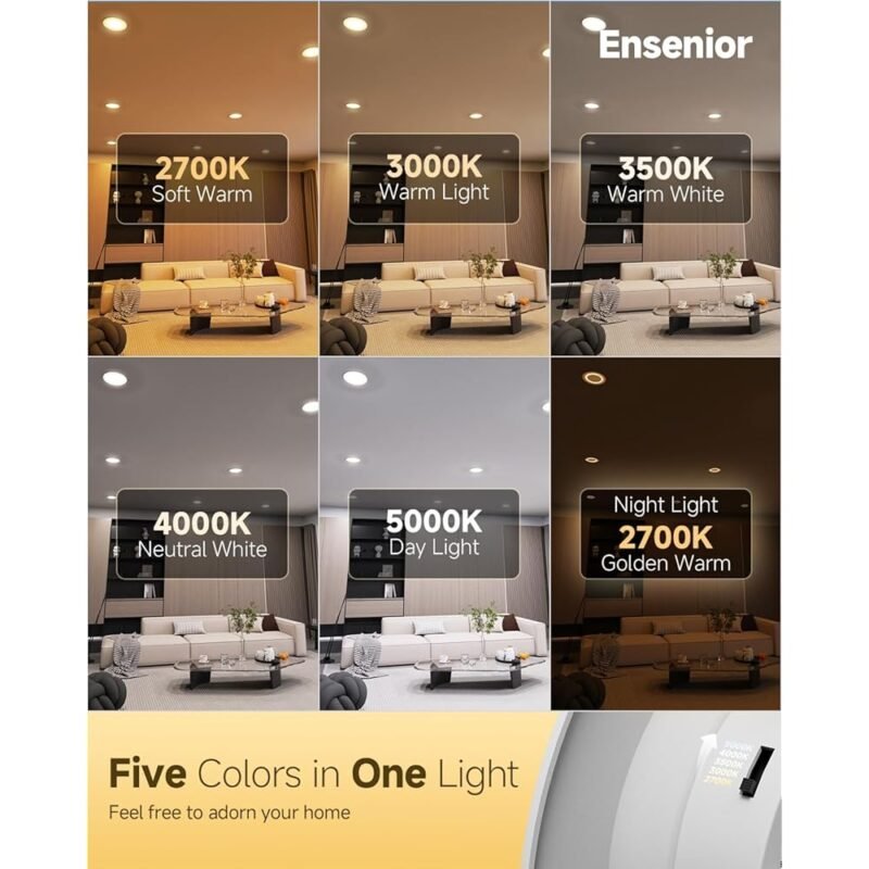 Ensenior Paquete de 6 luces LED 5/6 pulgadas con luz nocturna regulable - Imagen 2