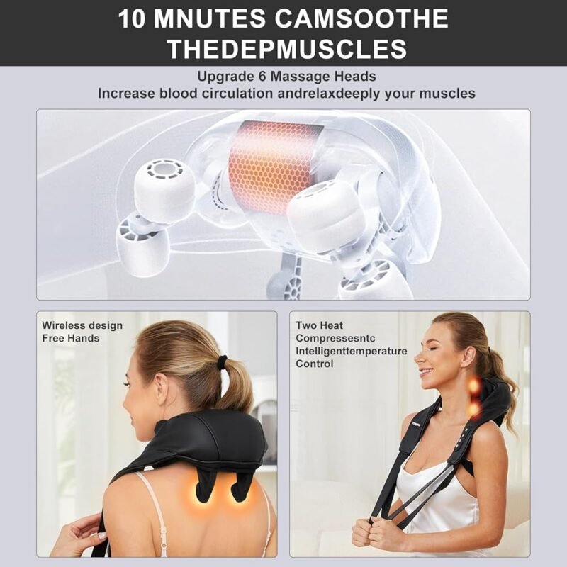 Ehightop Masajeador de Cuello con Calor Inalámbrico para Alivio Muscular - Imagen 3