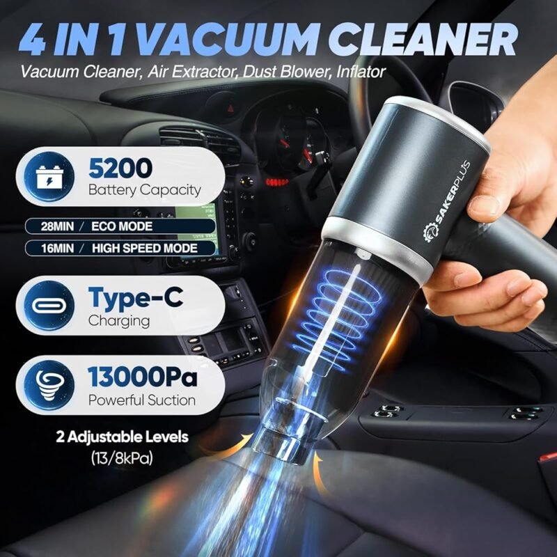 Aspiradora SakerPlus 3 en 1 Inalámbrica de Mano para Automóvil y Hogar - Imagen 2