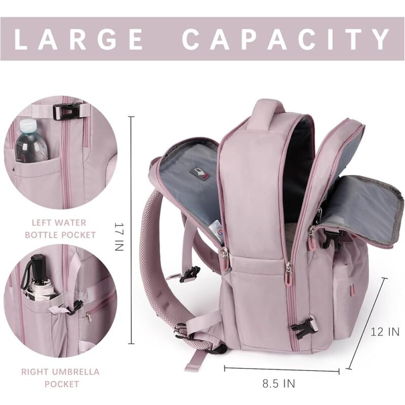 SHRRADOO Mochila de viaje para laptop 17 pulgadas rosa caqui - Imagen 3