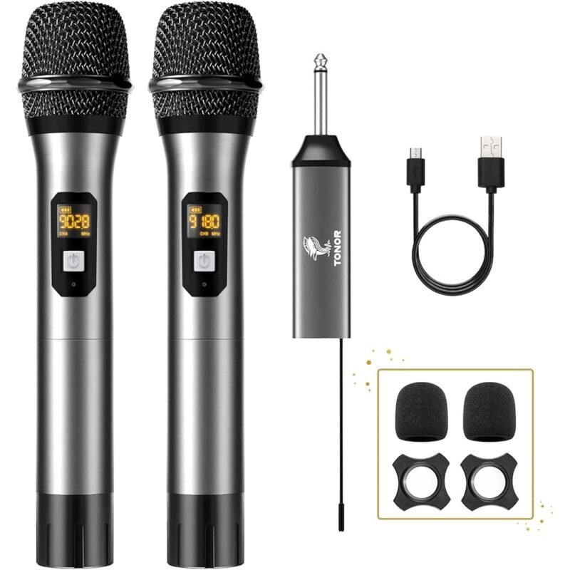 TONOR Micrófono inalámbrico dinámico dual UHF para karaoke y discursos