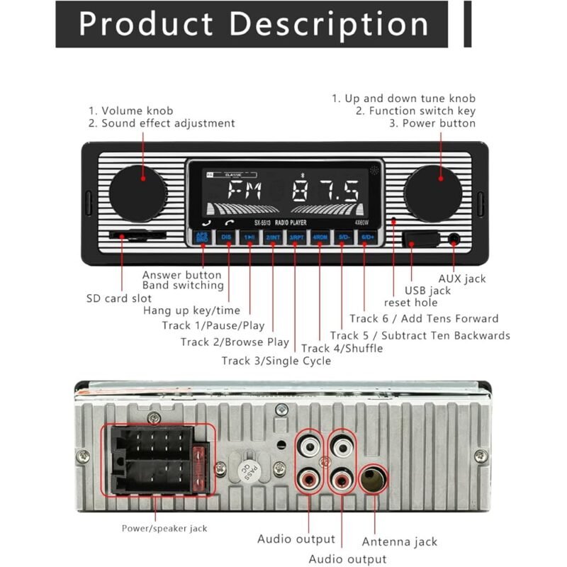 Plixify Radio clásica de coche DIN simple 7 pulgadas Bluetooth - Imagen 7