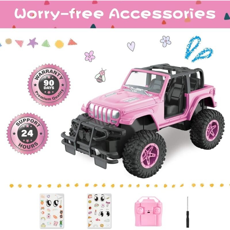 NQD Coches RC rosados a escala 1:16 para niñas con calcomanía de bricolaje - Imagen 8