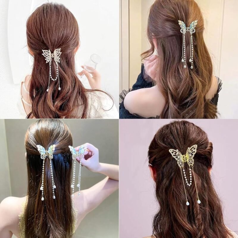 Ainvhh Pinzas de Mariposa para el Cabello con Borlas y Diamantes de Imitación - Imagen 7