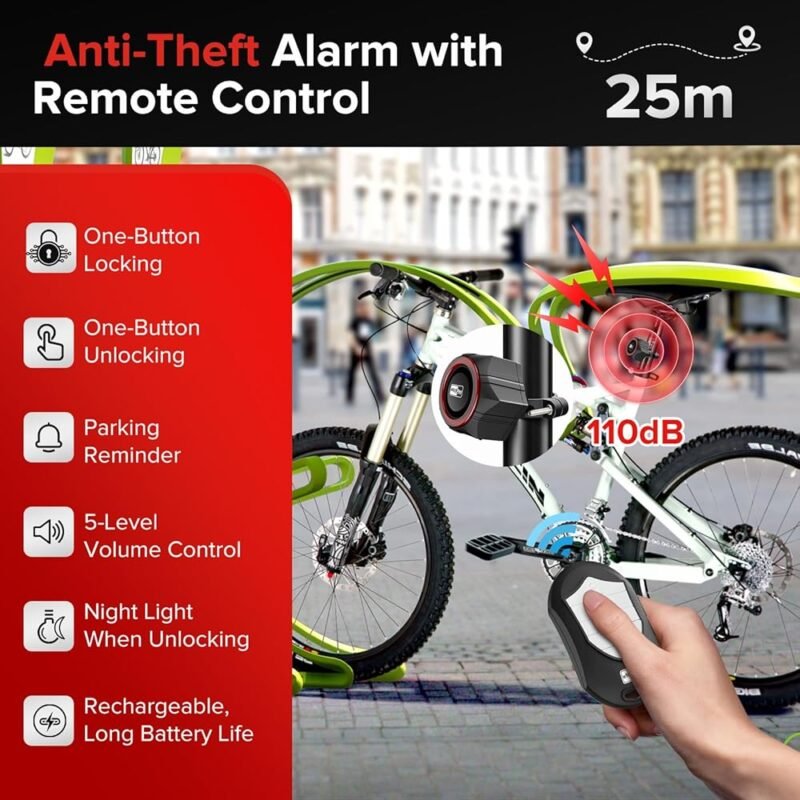 eMjollRay Alarmas para Bicicleta 110dB IP65 Inalámbrica con Control Remoto - Imagen 3