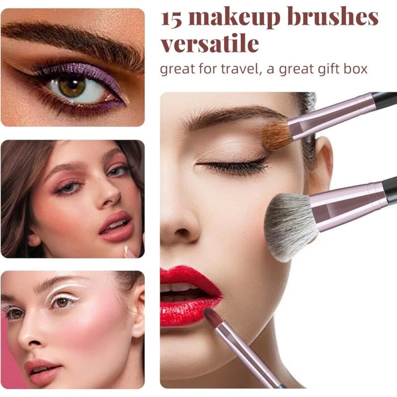 Ayido Brocha de Maquillaje 15 Piezas Conjunto Profesional para Ojos y Cara - Imagen 5