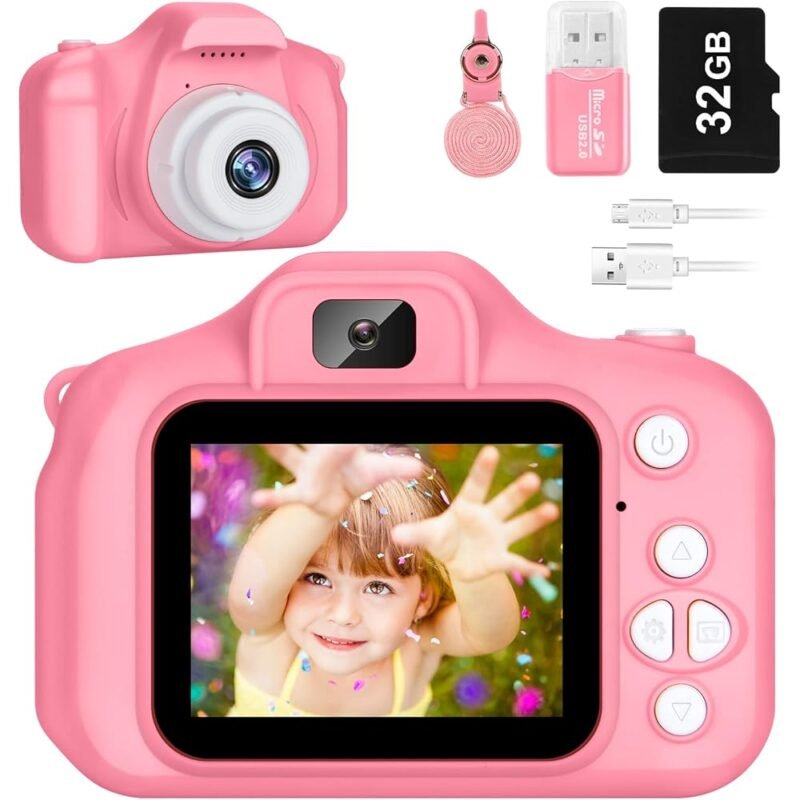 Cámara Digital SINEAU para Niños Rosa 1080P con Tarjeta SD de 32GB