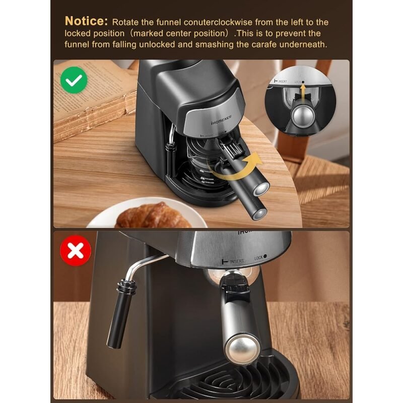 Ihomekee Máquina de Café Expreso 3.5 Bar con Espumador y Calentamiento Rápido - Imagen 5