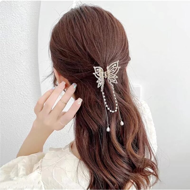 Ainvhh Pinzas de Mariposa para el Cabello con Borlas y Diamantes de Imitación - Imagen 5