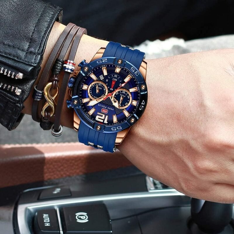 MF MINIFOCUS Reloj para Hombre Resistente al Agua Cronógrafo Azul - Imagen 3