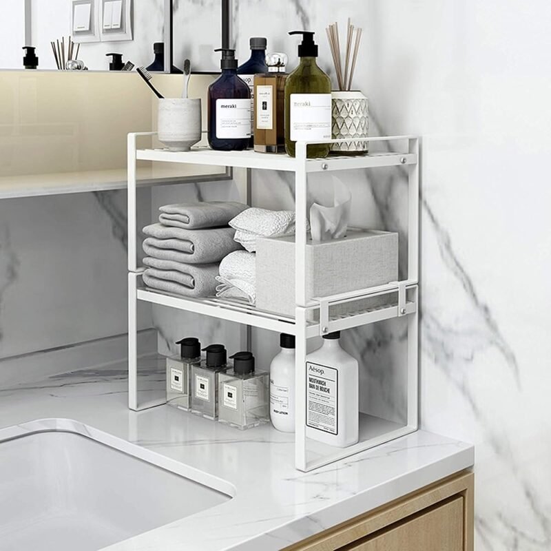 Paquete de 2 Estantes de Gabinete de Cocina Apilables en Metal Blanco - Imagen 6