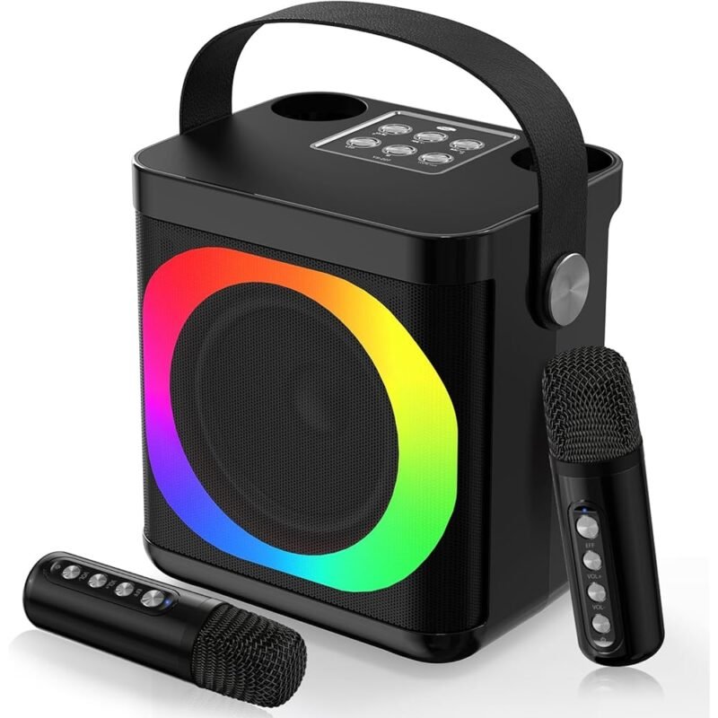 Máquina de Karaoke Portátil JYSJ con 2 Micrófonos Inalámbricos y Luces LED