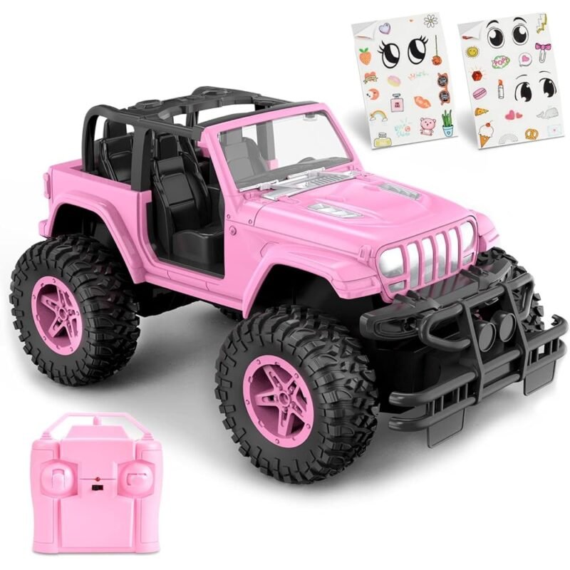 NQD Coches RC rosados a escala 1:16 para niñas con calcomanía de bricolaje