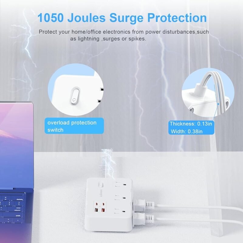 JcBlaon Regleta Protectora con 6 Tomas y 4 Puertos USB C - Imagen 5