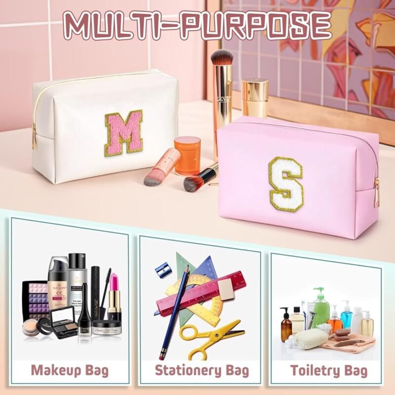 Bolsa de maquillaje para mujer Rosado con inicial personalizada - Imagen 5