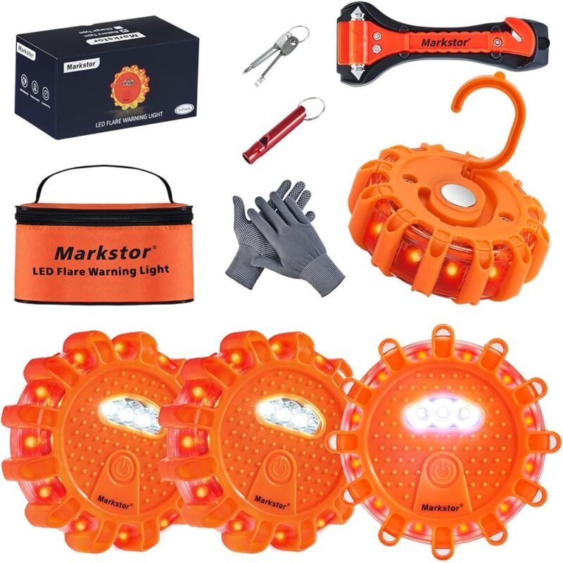 Markstor Paquete de Balizas LED para Carretera Kit de Emergencia