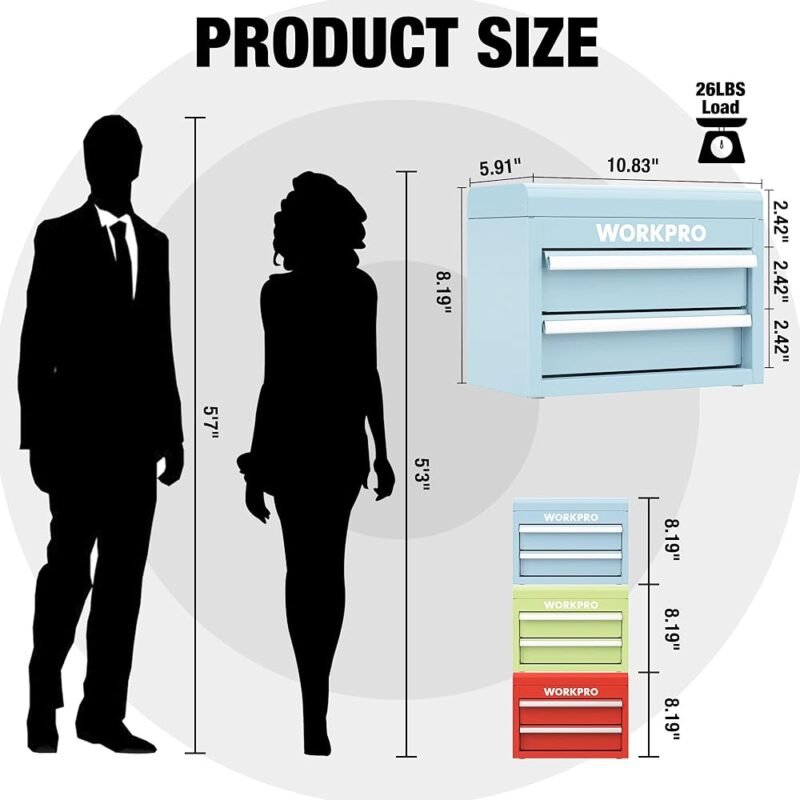 WORKPRO Mini Caja de Herramientas de Metal con 2 Cajones y Almacenamiento Superior - Imagen 3