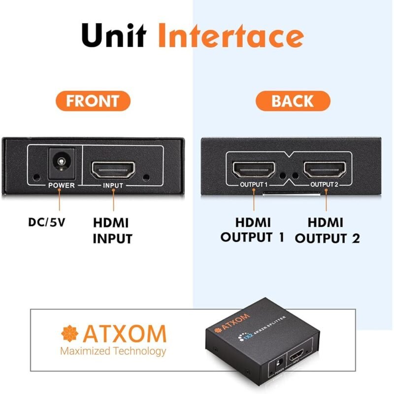 ATXOM Divisor HDMI 1 en 2 salidas hasta 4K 60Hz para pantallas duplicadas - Imagen 2