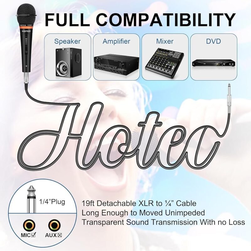 HOTEC Micrófono de Mano Dinámico Vocal Premium con Cable XLR de 19 Pies - Imagen 4