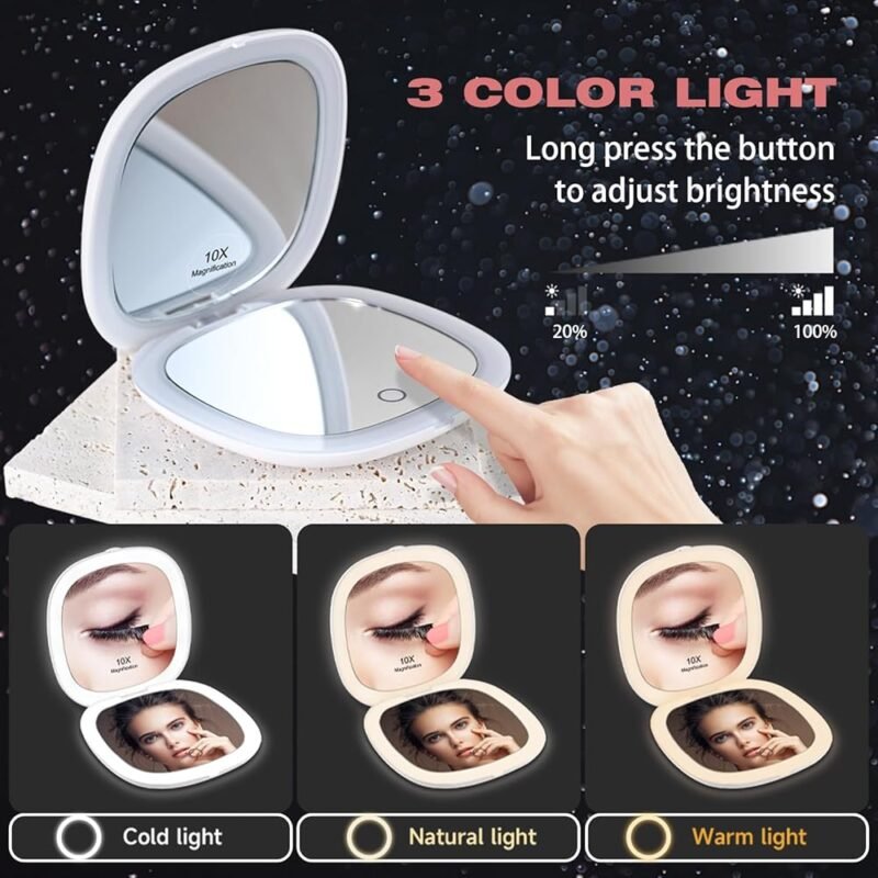 Espejo de maquillaje portátil WUSHXI con luz LED y aumento 10x - Imagen 5