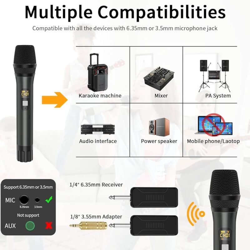 Voijump Micrófono Inalámbrico Dual UHF para Karaoke y Eventos - Imagen 6