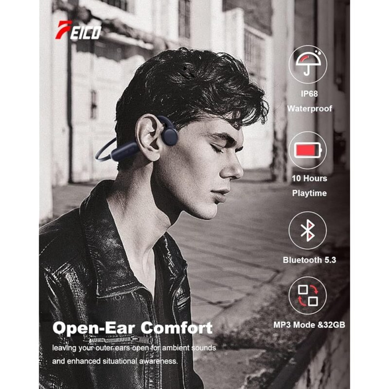 FEICO Auriculares de Conducción Ósea Bluetooth 5.3 y MP3 32GB - Imagen 2