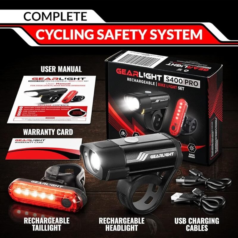 GearLight Juego de Luces Recargables para Bicicleta S400 Faro y Luz Trasera - Imagen 7