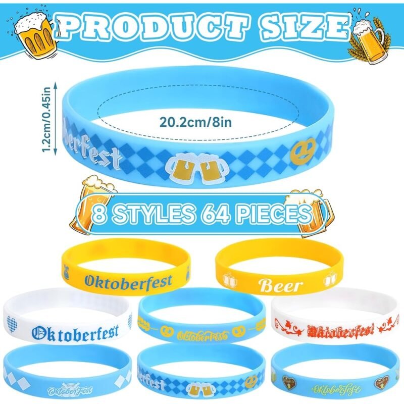 JUNEBRUSHS 64 Pulseras de Silicona para Fiestas de Oktoberfest - Imagen 2