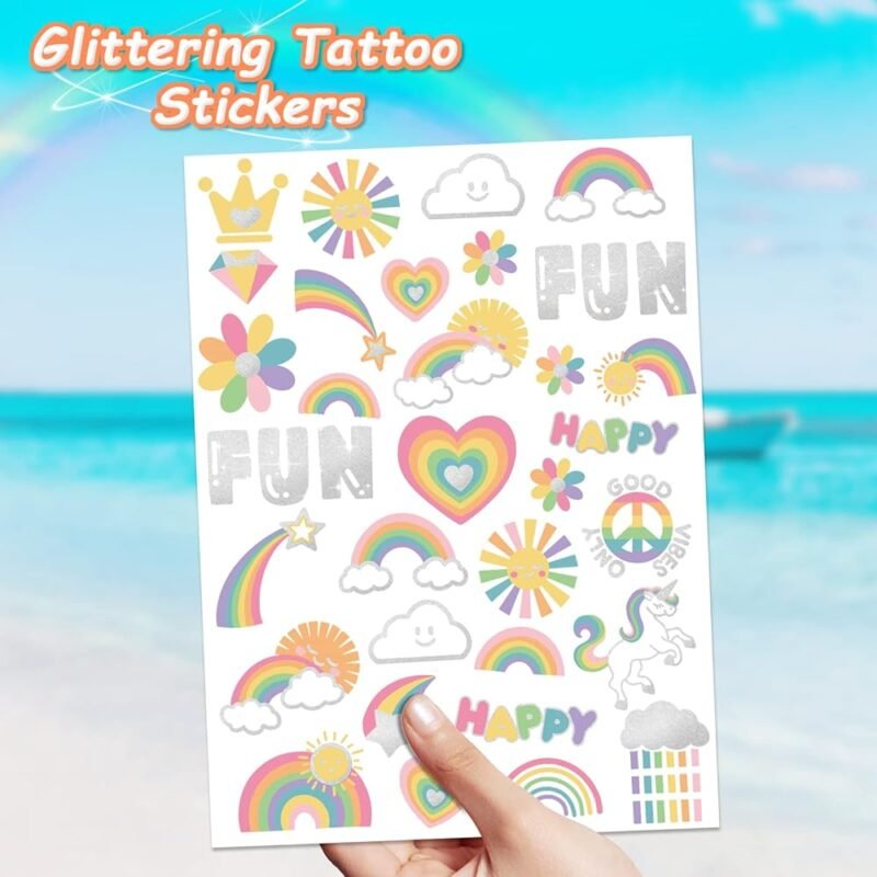 Gabizafia Tatuajes Temporales Unicornio Arco Iris para Niños - Imagen 7