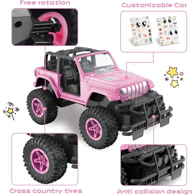 NQD Coches RC rosados a escala 1:16 para niñas con calcomanía de bricolaje - Imagen 4