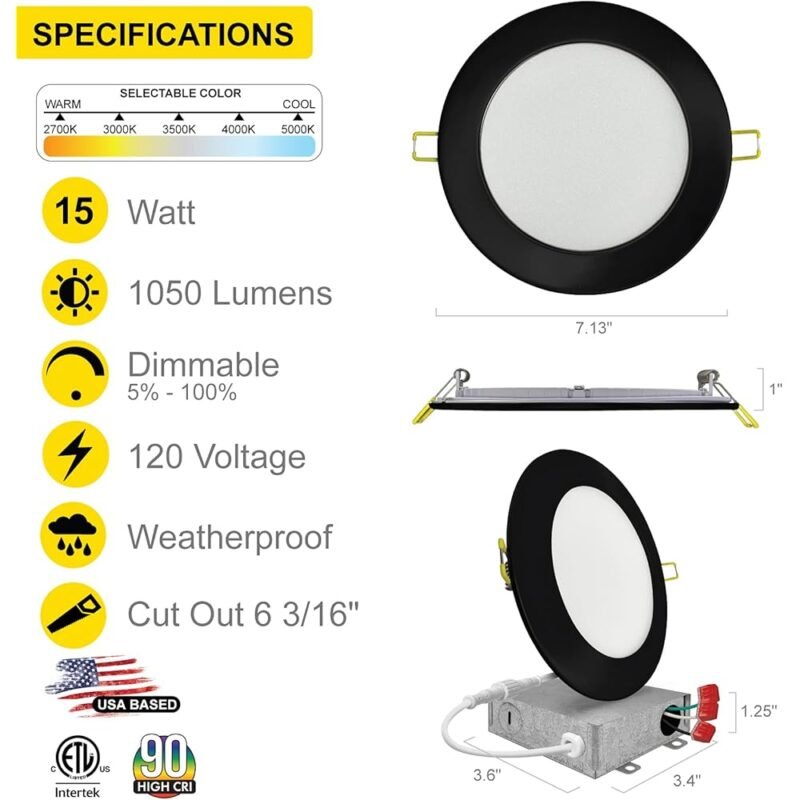 NUWATT Iluminación Empotrable LED Negra 6 Pulgadas Regulable 1050 Lúmenes - Imagen 2