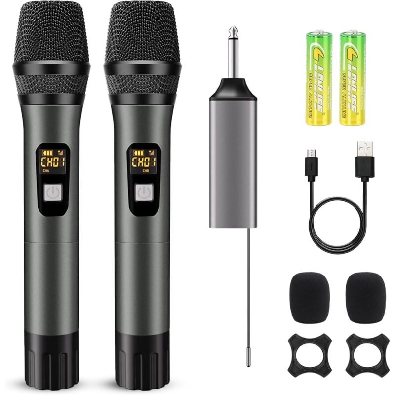 Voijump Micrófono Inalámbrico Dual UHF para Karaoke y Eventos