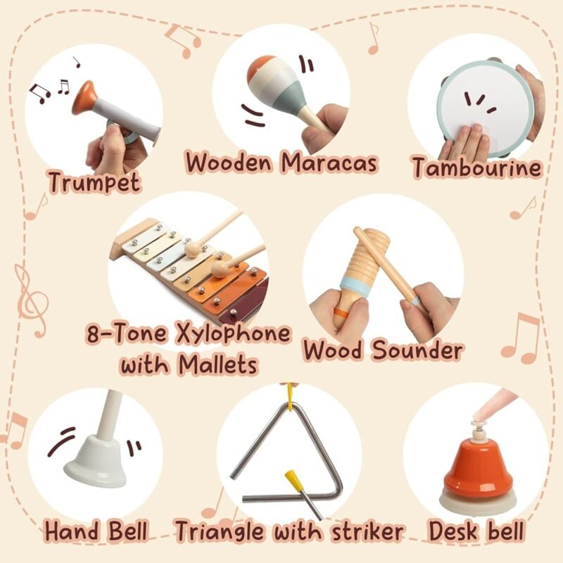 OIDIRE Instrumentos Musicales para Bebés Juguetes Montessori de Madera 12 en 1 - Imagen 3