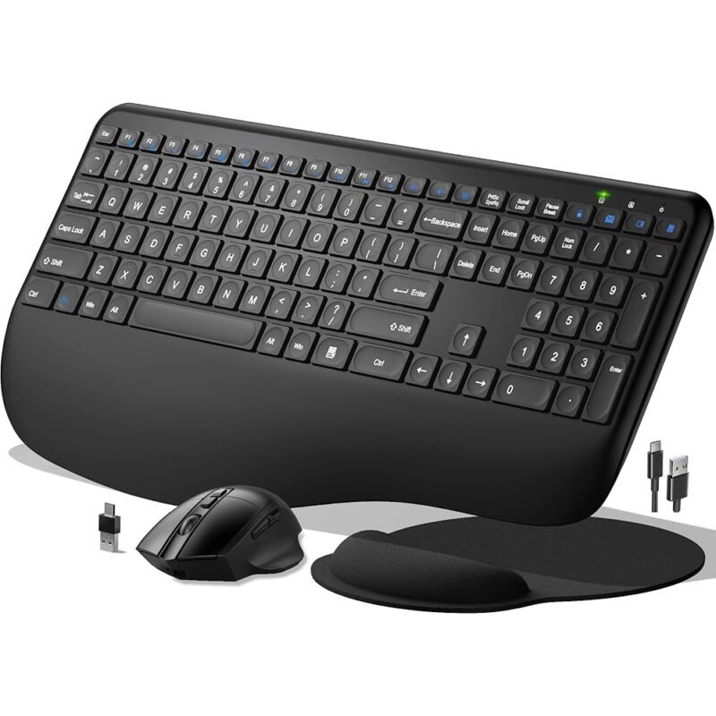 Teclado y Mouse Inalámbricos Ergonómicos Recargables 2.4G