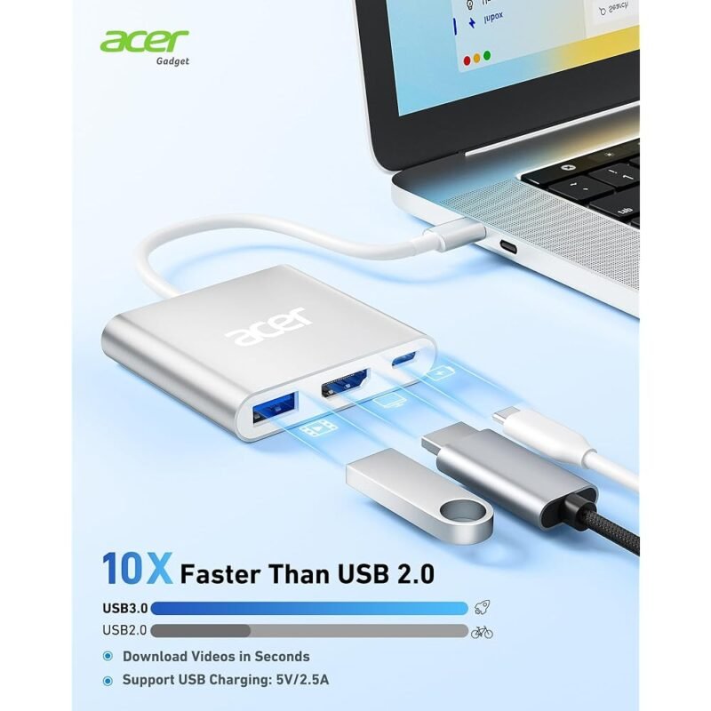 Acer Adaptador USB C a HDMI 4K con 100 W PD y USB 3.0 - Imagen 4