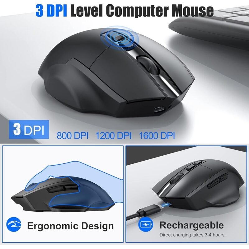 Teclado y Mouse Inalámbricos Ergonómicos Recargables 2.4G - Imagen 4