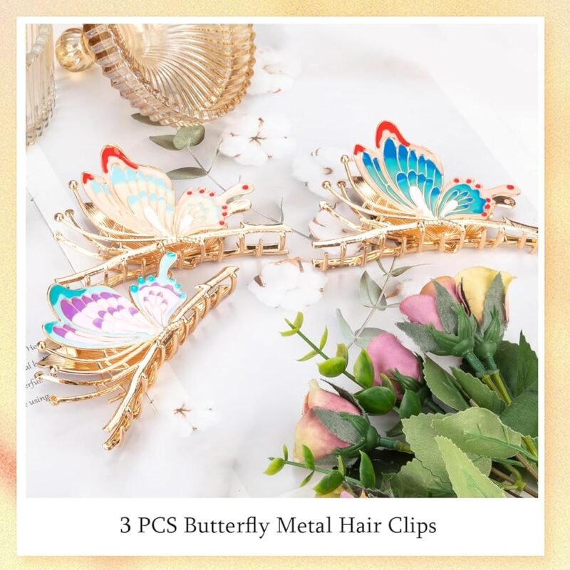 FDBJulyy Pinzas de metal de mariposa para el cabello 4 pulgadas 3 piezas - Imagen 4