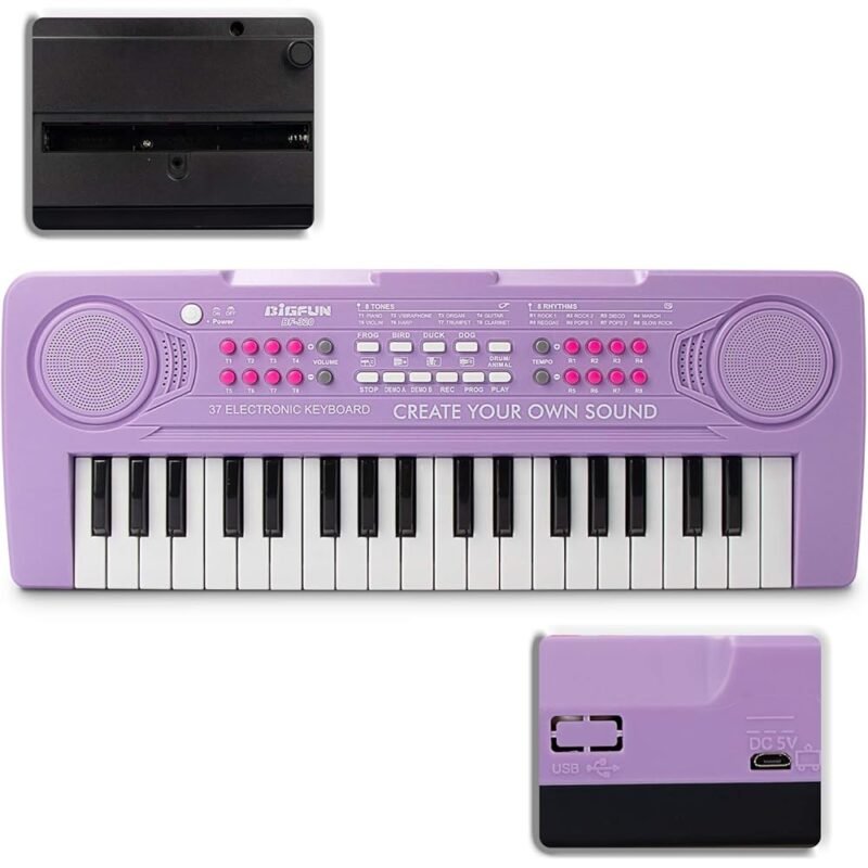 BIGFUN Piano de Teclado para Niños 37 Teclas Multifunción Morado - Imagen 3