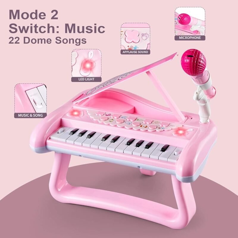 ZMZS Piano de Primer Cumpleaños para Niñas Teclado Musical Rosado - Imagen 4