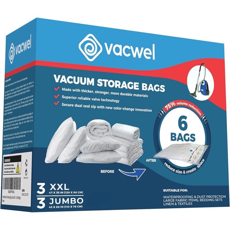 Vacwel Paquete de 6 Bolsas de Almacenamiento al Vacío XXL y Jumbo