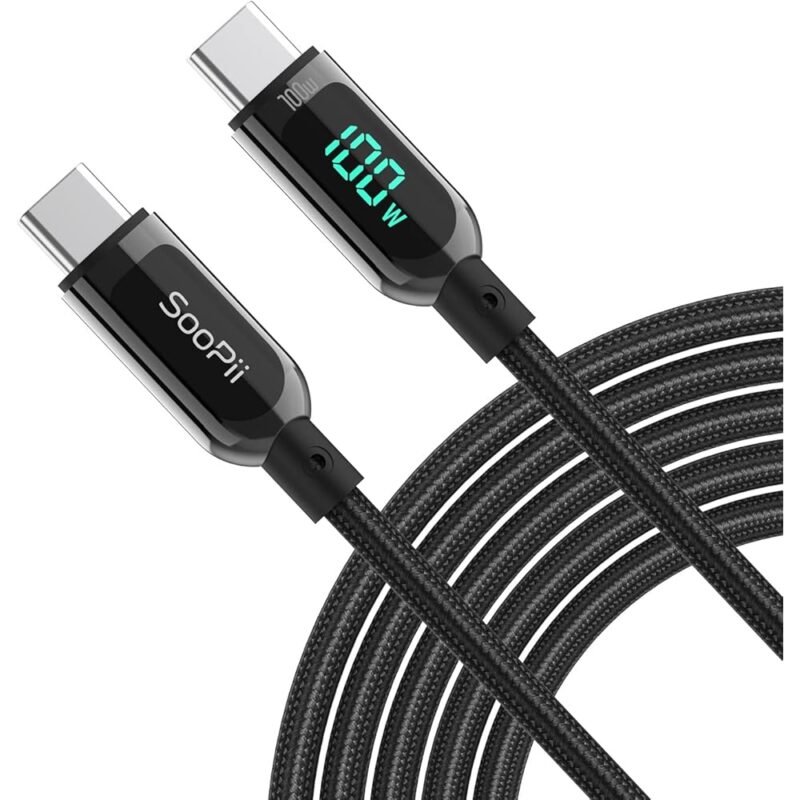 SOOPII Cable USB C a USB C 100 W 4 pies Carga Rápida con Pantalla LED