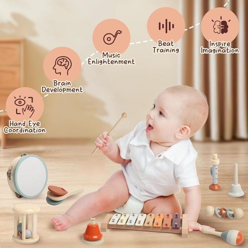 OIDIRE Instrumentos Musicales para Bebés Juguetes Montessori de Madera 12 en 1 - Imagen 4